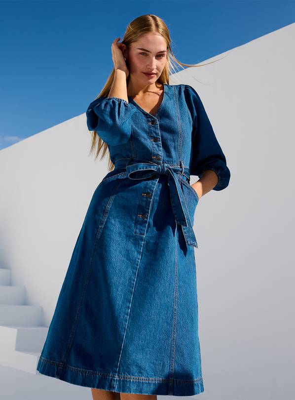 Denim V-Neck Belted Midaxi Dress 10